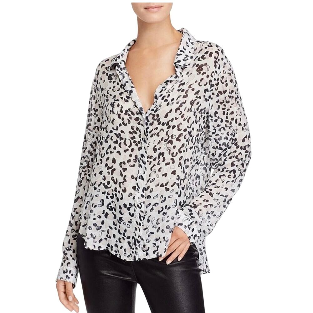 Bella Dahl abstract animal print button down shirt, luxe rayon, Size L
